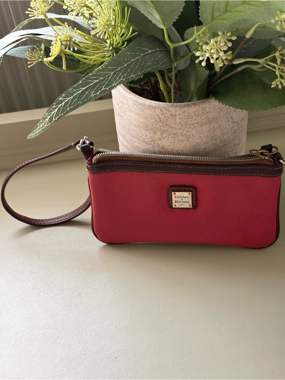Dooney & Bourke Red and Brown Leather Wristlet Clutch